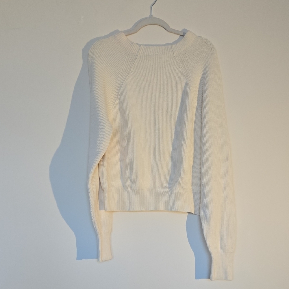 Free People Creamy White Ribbed Sweater, Normcore Minimalost Large - Picture 3 of 6